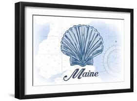 Maine - Scallop Shell - Blue - Coastal Icon-Lantern Press-Framed Art Print