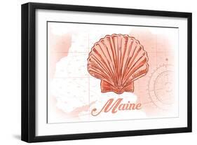Maine - Scallop Shell - Coral - Coastal Icon-Lantern Press-Framed Art Print