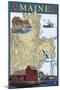 Maine Scenes - Nautical Chart-Lantern Press-Mounted Art Print