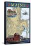 Maine Scenes - Nautical Chart-Lantern Press-Framed Stretched Canvas