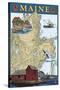 Maine Scenes - Nautical Chart-Lantern Press-Stretched Canvas