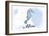 Maine - Seahorse - Blue - Coastal Icon-Lantern Press-Framed Art Print