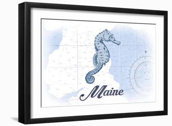 Maine - Seahorse - Blue - Coastal Icon-Lantern Press-Framed Art Print