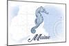 Maine - Seahorse - Blue - Coastal Icon-Lantern Press-Mounted Art Print
