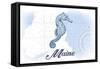 Maine - Seahorse - Blue - Coastal Icon-Lantern Press-Framed Stretched Canvas