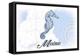 Maine - Seahorse - Blue - Coastal Icon-Lantern Press-Framed Stretched Canvas