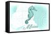 Maine - Seahorse - Teal - Coastal Icon-Lantern Press-Framed Stretched Canvas