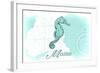 Maine - Seahorse - Teal - Coastal Icon-Lantern Press-Framed Art Print