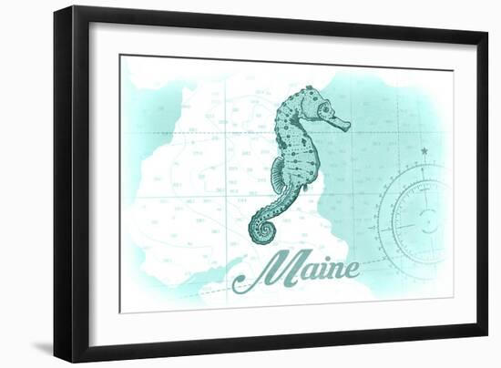 Maine - Seahorse - Teal - Coastal Icon-Lantern Press-Framed Art Print