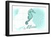Maine - Seahorse - Teal - Coastal Icon-Lantern Press-Framed Art Print