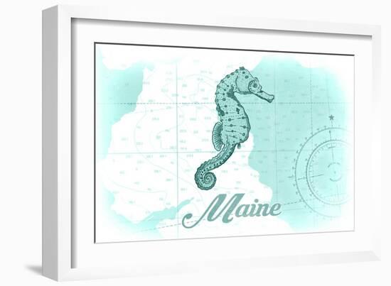 Maine - Seahorse - Teal - Coastal Icon-Lantern Press-Framed Art Print