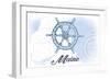 Maine - Ship Wheel - Blue - Coastal Icon-Lantern Press-Framed Art Print