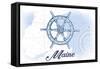 Maine - Ship Wheel - Blue - Coastal Icon-Lantern Press-Framed Stretched Canvas