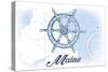 Maine - Ship Wheel - Blue - Coastal Icon-Lantern Press-Stretched Canvas