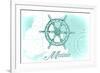 Maine - Ship Wheel - Teal - Coastal Icon-Lantern Press-Framed Art Print