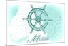 Maine - Ship Wheel - Teal - Coastal Icon-Lantern Press-Mounted Art Print