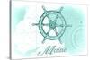 Maine - Ship Wheel - Teal - Coastal Icon-Lantern Press-Stretched Canvas