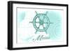 Maine - Ship Wheel - Teal - Coastal Icon-Lantern Press-Framed Art Print