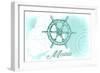 Maine - Ship Wheel - Teal - Coastal Icon-Lantern Press-Framed Art Print