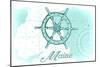 Maine - Ship Wheel - Teal - Coastal Icon-Lantern Press-Mounted Art Print