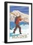 Maine - Skier Carrying Skis-Lantern Press-Framed Art Print