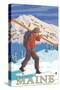 Maine - Skier Carrying Skis-Lantern Press-Stretched Canvas