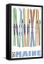 Maine, Skis in the Snow-Lantern Press-Framed Stretched Canvas