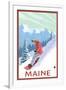 Maine - Snowboarder Scene-Lantern Press-Framed Art Print