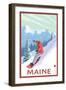 Maine - Snowboarder Scene-Lantern Press-Framed Art Print