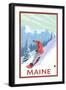 Maine - Snowboarder Scene-Lantern Press-Framed Art Print