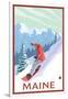 Maine - Snowboarder Scene-Lantern Press-Framed Art Print