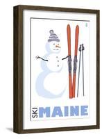 Maine, Snowman with Skis-Lantern Press-Framed Art Print