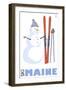 Maine, Snowman with Skis-Lantern Press-Framed Art Print