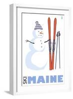 Maine, Snowman with Skis-Lantern Press-Framed Art Print