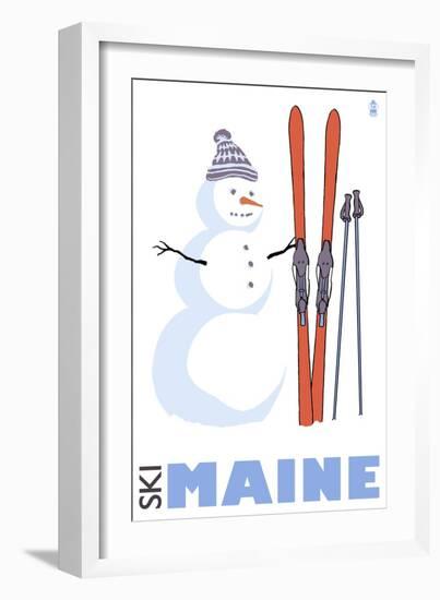 Maine, Snowman with Skis-Lantern Press-Framed Art Print