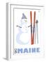 Maine, Snowman with Skis-Lantern Press-Framed Art Print