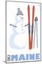 Maine, Snowman with Skis-Lantern Press-Mounted Art Print