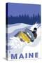 Maine, Snowmobile Scene-Lantern Press-Stretched Canvas
