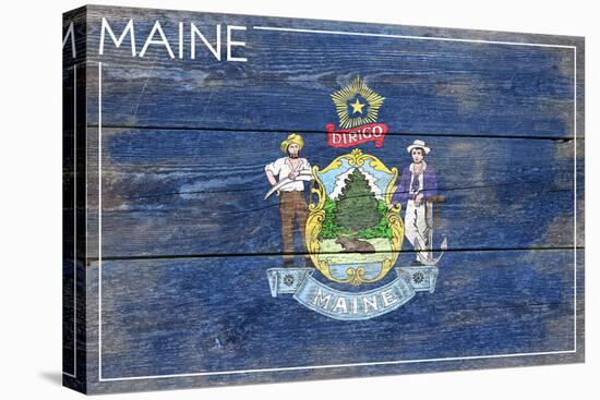 Maine State Flag - Barnwood Painting-Lantern Press-Stretched Canvas