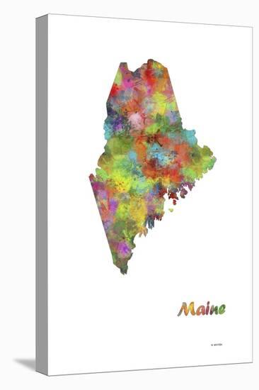 Maine State Map 1-Marlene Watson-Stretched Canvas