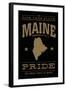 Maine State Pride - Gold on Black-Lantern Press-Framed Art Print