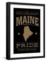 Maine State Pride - Gold on Black-Lantern Press-Framed Art Print