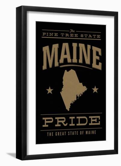 Maine State Pride - Gold on Black-Lantern Press-Framed Art Print