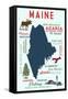 Maine - Typography and Icons-Lantern Press-Framed Stretched Canvas