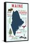 Maine - Typography and Icons-Lantern Press-Framed Stretched Canvas