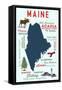 Maine - Typography and Icons-Lantern Press-Framed Stretched Canvas