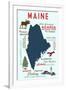 Maine - Typography and Icons-Lantern Press-Framed Art Print