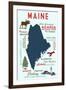 Maine - Typography and Icons-Lantern Press-Framed Art Print