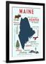 Maine - Typography and Icons-Lantern Press-Framed Art Print
