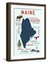 Maine - Typography and Icons-Lantern Press-Framed Art Print